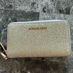 Michael Kors Gold Glitter Phone Case Wristlet.